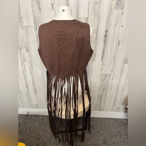 Ashro Brown Fringe Vest Boho Faux Suede Western Style Women’s Size 14 - Picture 3 of 5